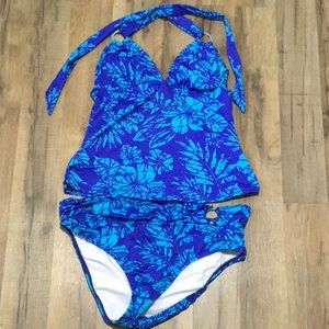 a.n.a. | Blue Palm Tree Patterned Two Piece Tankini Set | Sz 6 Top & 8 Bottoms